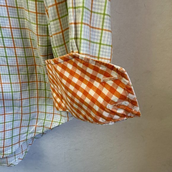 JACK STONE BY THOMAS DEAN button up shirt men XL orange green plaid flip cuff - Picture 2 of 6